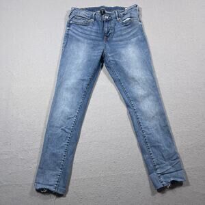True Religion Stella Jeans Women 32 Mid Rise Skinny Blue Denim Raw Hem Stretch